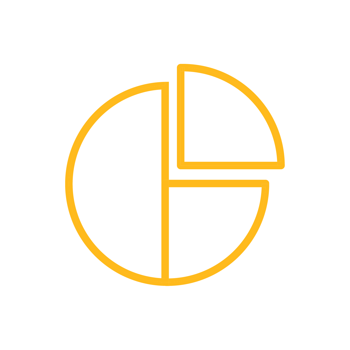 A yellow icon of a pie chart, that represents an online share.
