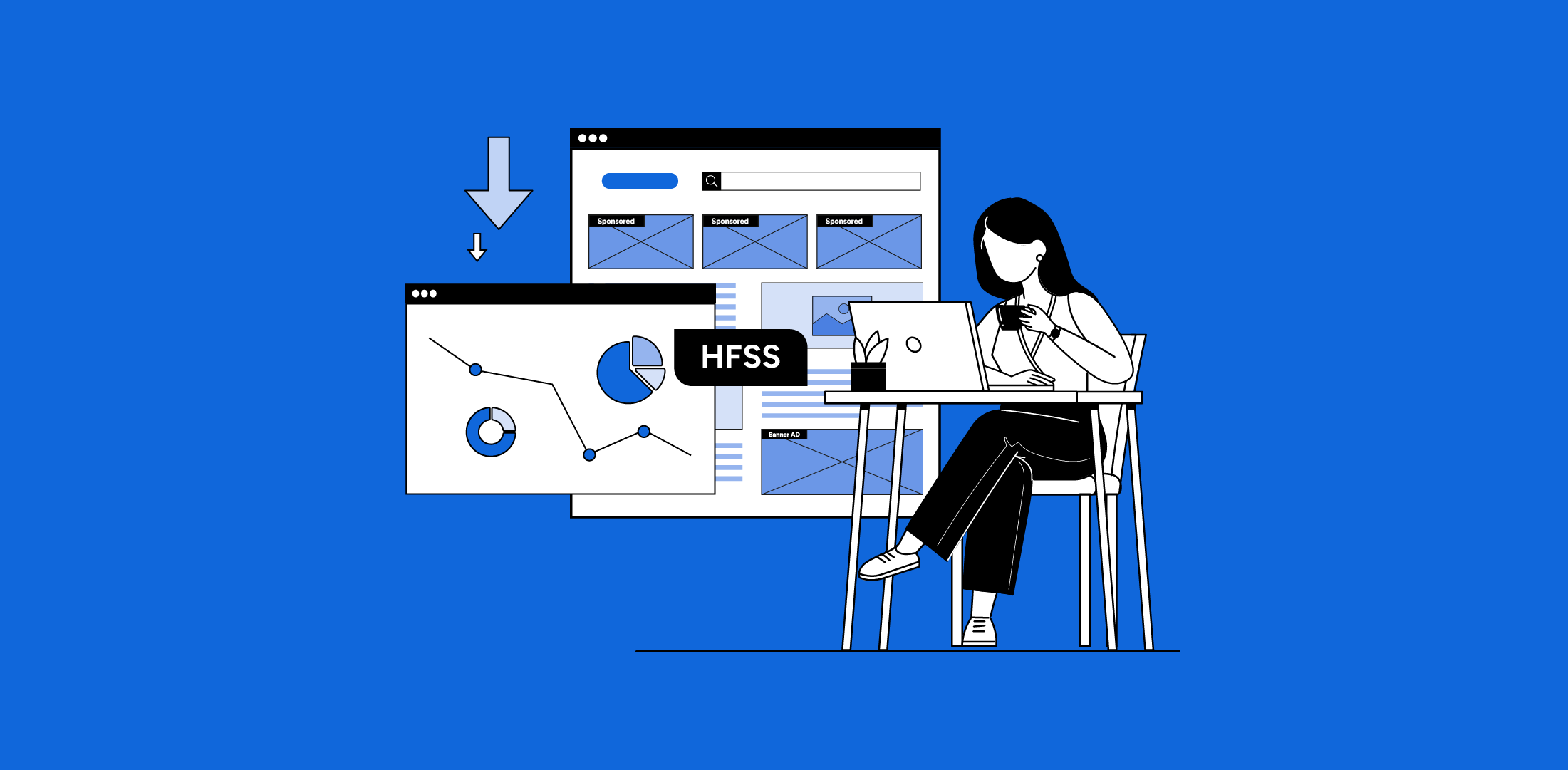 Lady looking at HFSS graphs and data drinking a coffee